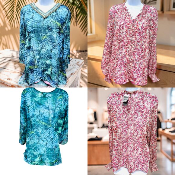 torrid Tops - 2 Blouses:  New Torrid Sz 0 - Peck & Peclk Weekend  Floral Long Sleeve (#59